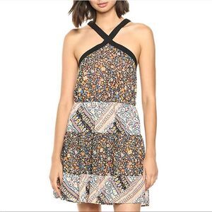 BCBGeneration Black Floral halter cross back Mini Dress size small